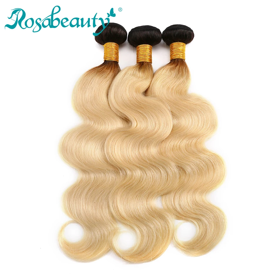 

Rosabeauty Ombre Hair Bundles T1b/#613 Dark Roots Blonde Hair Weavng Body Wave 100% Remy Human Hair Weave Bundles 3 Pcs/lots