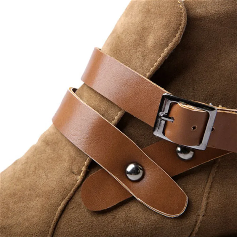 ENMAYER  new autumn buckle BIG SIZE women ankle boots Black Yellow Apricot color square heel flats suede shoes boots round