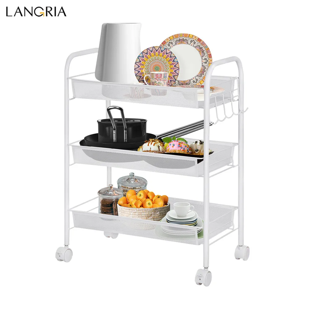 Langria 3-Tier Storage Rack Metal Mesh Rolling Cart Bathroom Shelves for Kitchen Pantry Office Bedroom Bathroom Washroom Laundry0
