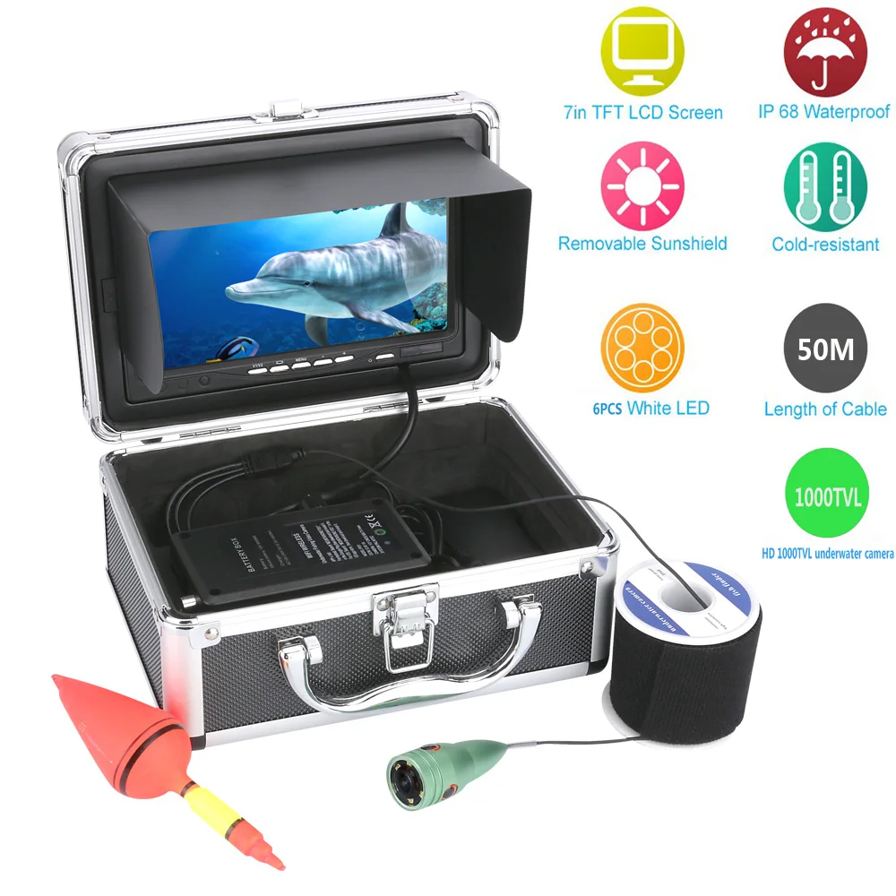 

50M 1000tvl Underwater Fishing Video Camera Kit 6 PCS LED Lights with7" Inch Color Monitor Security Fishing Camera