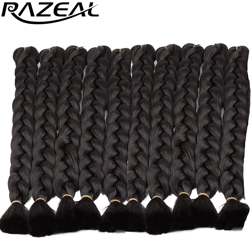Razeal, 24 дюйма, чистый цвет, 100 г, синтетические огромные косы, Африканский стиль, длинные волосы, канекалон, вязанные крючком, плетёные волосы - Цвет: #2