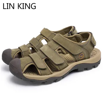 

LIN KING Top Quality Big Size Men Sandals Summer Genuine Leather Gladiator Sandals Comfortable Man Outdoor Beach Shoes Sandalias