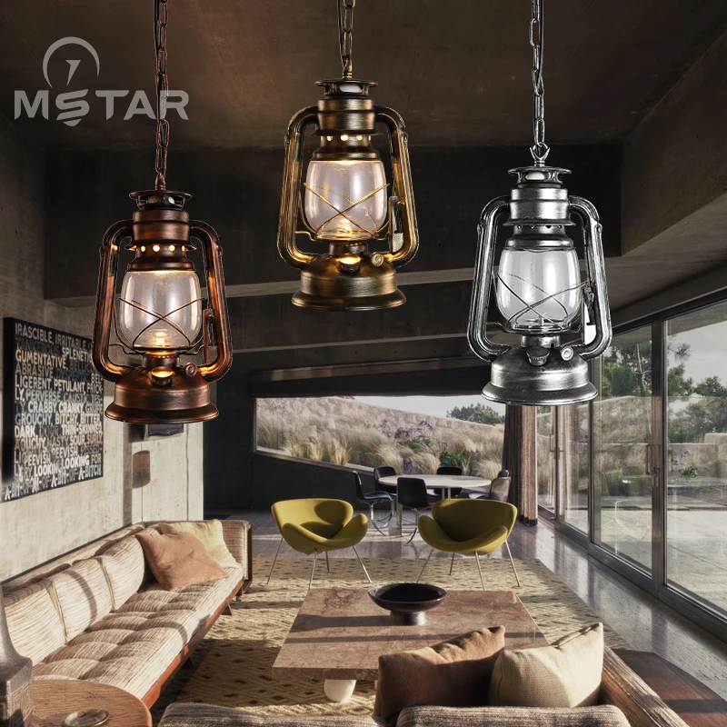 

Lantern retro kerosene lamp chandelier iron lamp Nordic American aisle lamp lighting lamp Garden Restaurant Bar