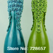 Модный и простой синий и зеленый Керамика и фарфоровая ваза с остеклением поверхности и ручной ущипнул цветок