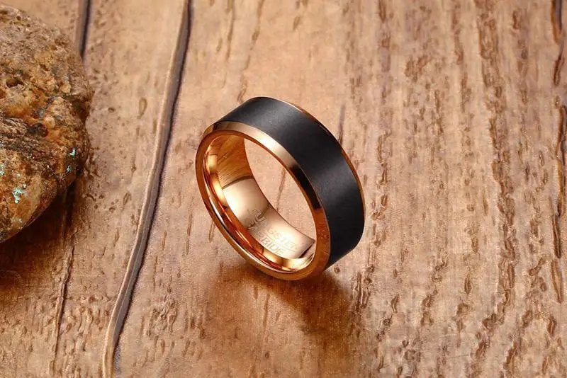 

High Quality Fashion Black and Rose Gold Tungsten Steel Ring Wedding Bands 8MM Tungsten Carbide Rings for Men Party Jewelry