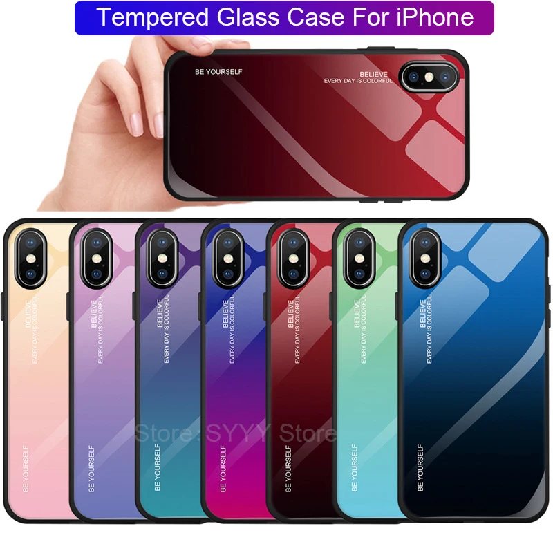 Чехол из закаленного стекла для Apple iphone XR XS MAX X 7 Plus 6 6s 8Plus анти-осенняя синяя Аврора