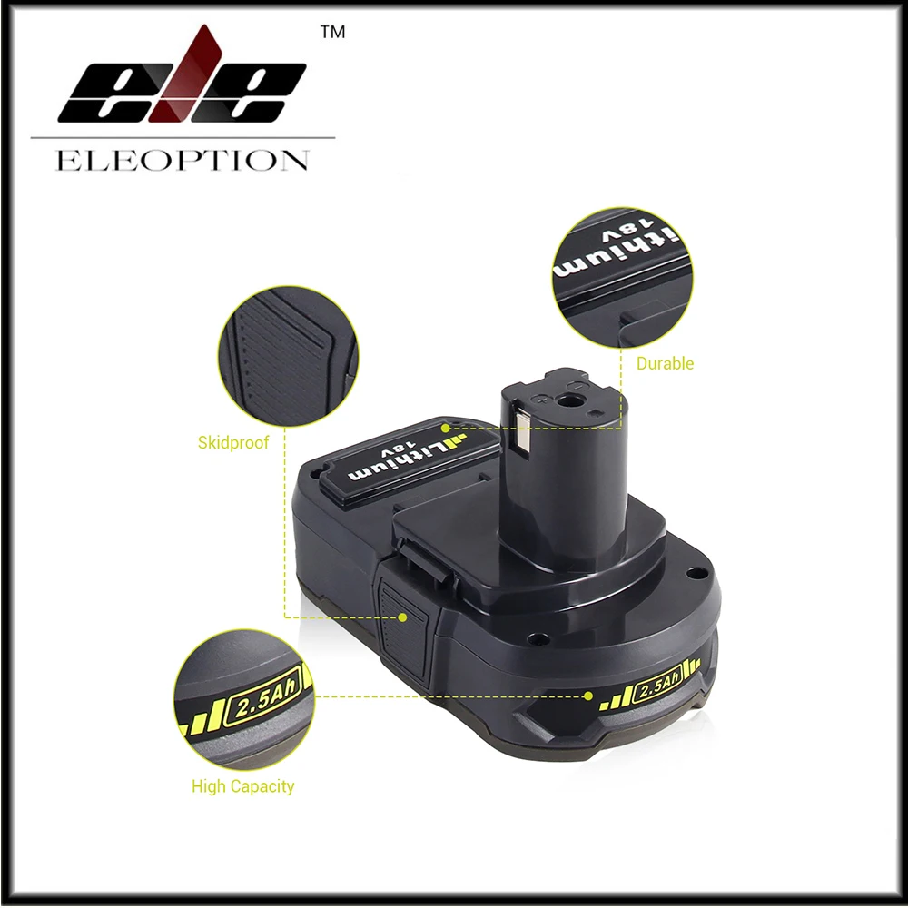

Eleoption 18V 2500mAh Li-Ion Rechargeable Battery For Ryobi RB18L25 One Plus for power tools replace P103, P104, P105, P108