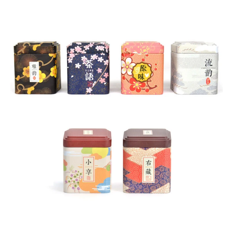 

Vintage Beautiful Colorful Sakura Floral Pastoral Iron Storage Tank Box Square Sealed Cans Coffee Tea Tin Container V4458