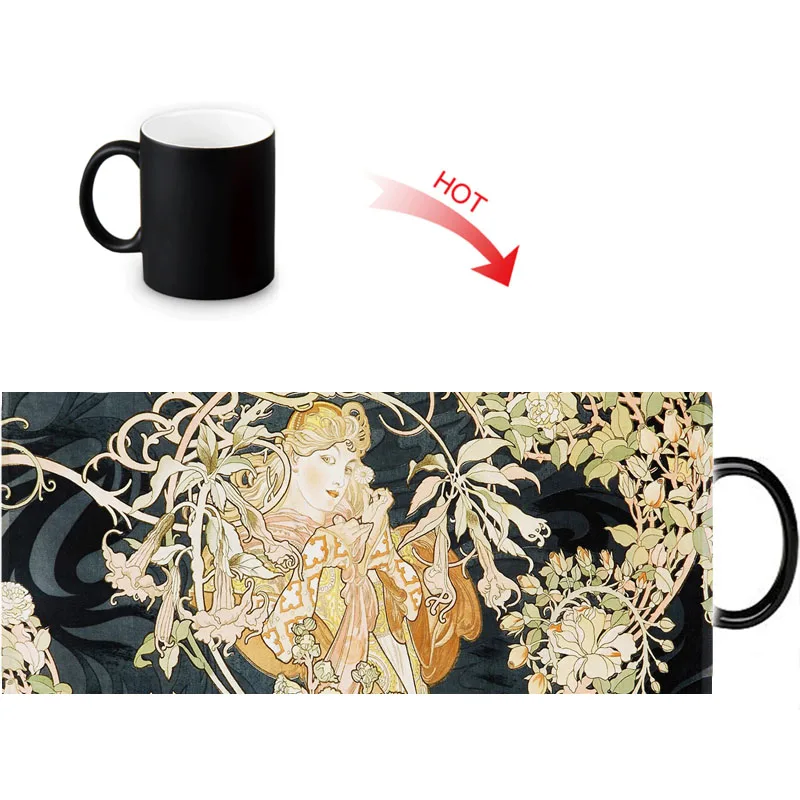 12 унций Alphonse Mucha Work Heat Reveal волшебная кружка изменение цвета кофе молочный чай