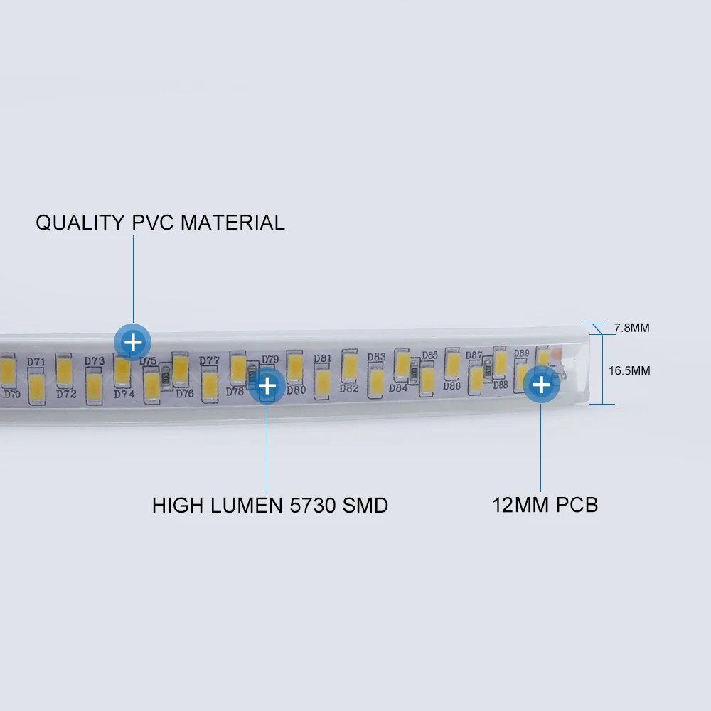 IP67 Waterproof 220V LED Strip SMD 5730 180LEDs/m 1M-10M Super Bright Flexible Light for Indoor Outdoor Lighting