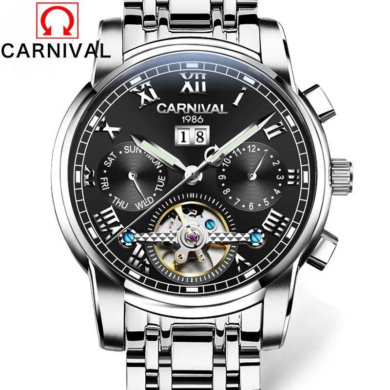 Карнавальные Мужские автоматические механические часы Tourbillon Мужчины Скелет