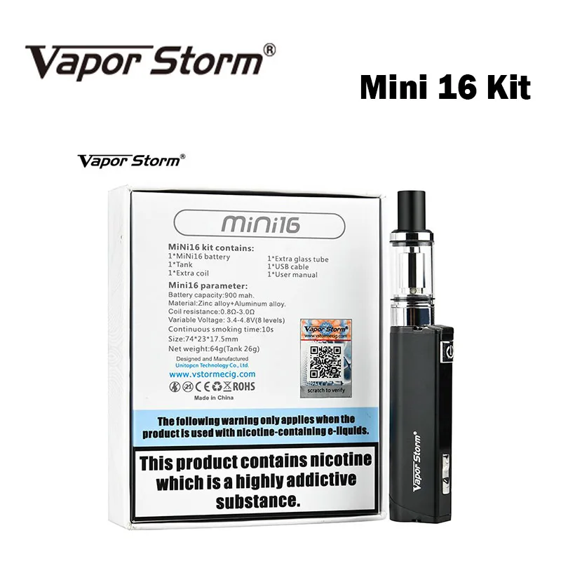

Original Vapor Storm Mini 16 Kit Vape 2ml Tank 900mAh Built-in Battery 2.0ohm Coil&Airflow Control E-Cigarette MTL Vape Pen Kit
