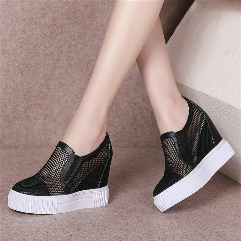 

NAYIDUYUN Women Shoes Genine Leather Wedges Platform Gladiator Sandals Breathable Lace Summer Sneakers High Heel Punk Pumps