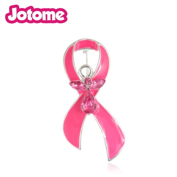 

100pcs/lot pink enamel ribbon Breast cancer awareness brooch pin
