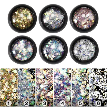 

Rainbow nail art decoration magic eye makeup sequins Nail sticker powder mixed size hexagon star nail glitter powder BZ089
