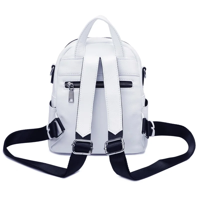  ZENCY Silver Hardware 100% Genuine Cow Leather White Women Design Backpack Lady Girl Top Layer Cowh - 4000026179369