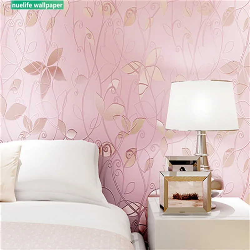 

Pink yellow leaves pattern wallpaper living room bedroom kids room office wedding room sofa TV background wall paper