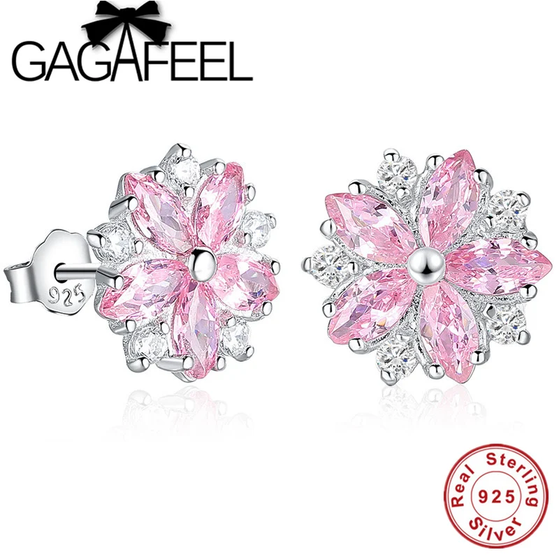 GAGAFEEL розовые хрустальные серьги-гвоздики с ромашками и вишнями Настоящее чистое серебро 925 пробы Цветочные серьги для женщин ювелирные изделия