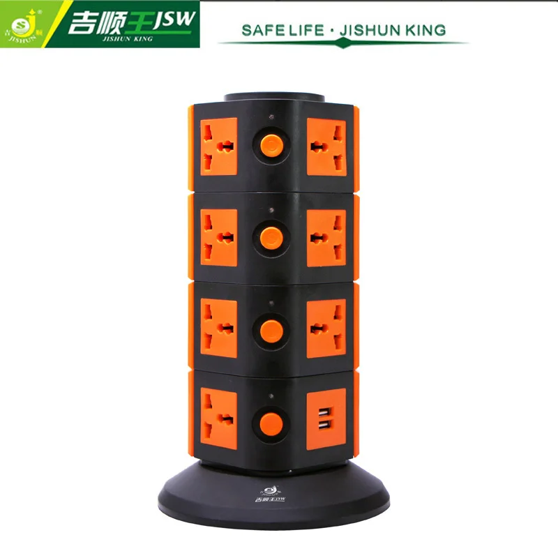 

Smart USB Socket 220V Vertical Extension 15 Outlets 2 USB Ports Universal Power Socket Standard Grounding Office/Home Socket