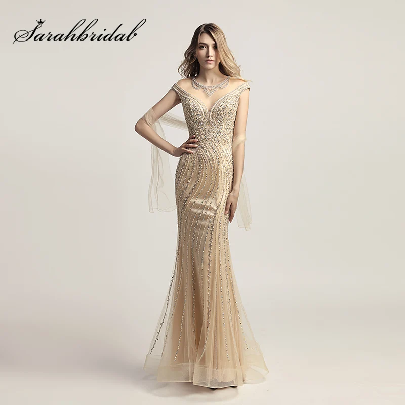 

Luxury Beading Crystal Celebrity Dresses in Stock Women Fashion Tulle Red Carpet Dress Formal Long Pageant Party Gowns OL470