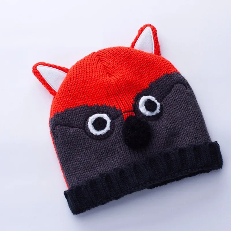 Fox Baby Hats Cartoon Toddler Beanies Crochet Unisex Bonnet Autumn Boy Warm Caps Winter Knitted Girl Headwear Kid Hat Red Cute (7)