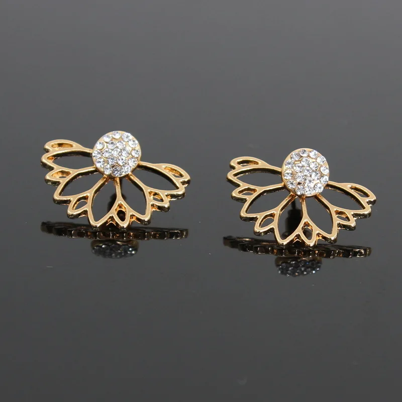 Ladies fashion earrings lotus shaped women crystal stud earrings