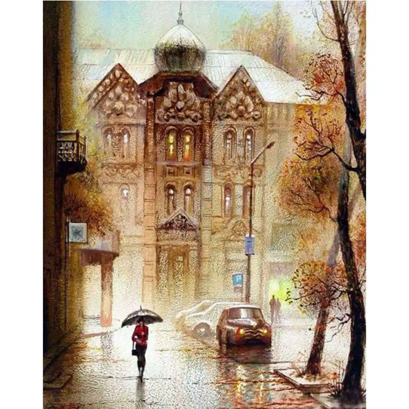 

Russian Street DIY Painting By Numbers Kit Home Wall Art Paint On Canvas Landscape Vintage Oil Paint For Room Artwork