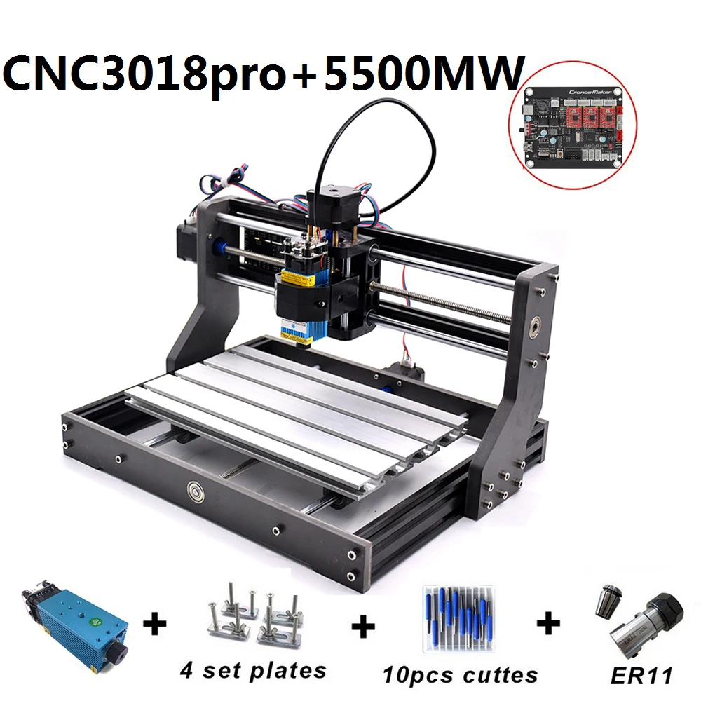 CNC3018 Pro 15 Вт Гравировальный станок ER11 с офлинелиновым управлением 500 МВт 2500 мвт 5500 МВт головка древесины маршрутизатор PCB резьба по дереву машина