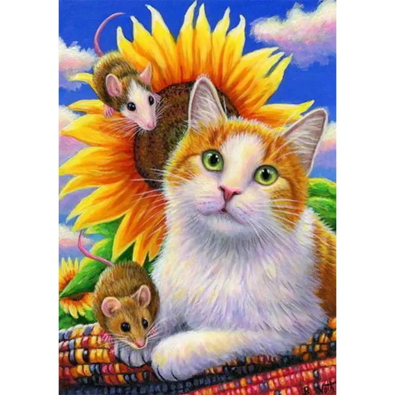 

Sunflower Cat DIY 5D Full Drill Diamond Painting Embroidery Cross Stitch Kit Rhinestone Mosaic Home Decor Craft