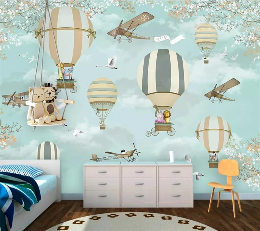 Пользовательские обои 3d фото фрески мультфильм горячий воздух фон с воздушным шаром стены гостиной спальни обои для детской комнаты