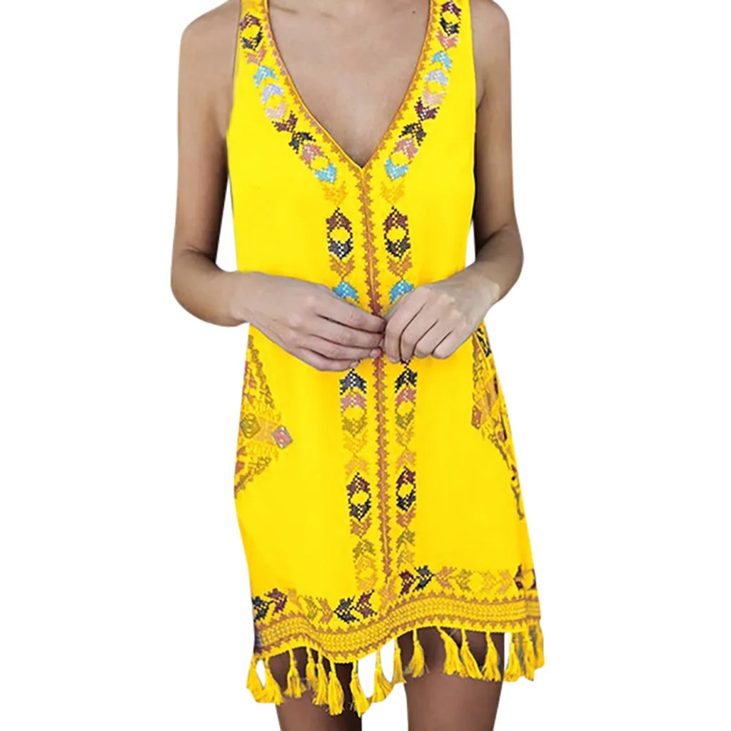 

Tassel Casual Print Sleeveless Beach Mini Dress Women Fashion Summer Bohemia dress zomerjurk dames sukienki damskie 15#