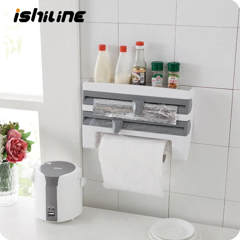 

1PC Kitchen Storage Rack Cling Film Sauce Bottle Wall Roll Paper Towel Hanging Holder Multifunction Rack Paper