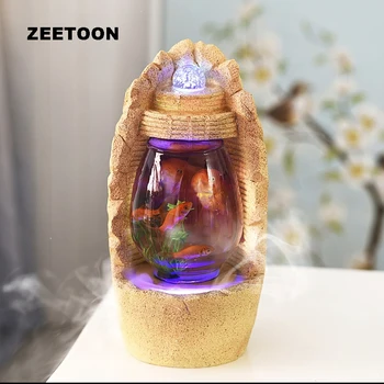 

110V-220V Resin Creative Air Humidifier Water Cycle Fountain Fengshui Lucky Home Decor Fish Tank Figurine LED Light Atomizer New