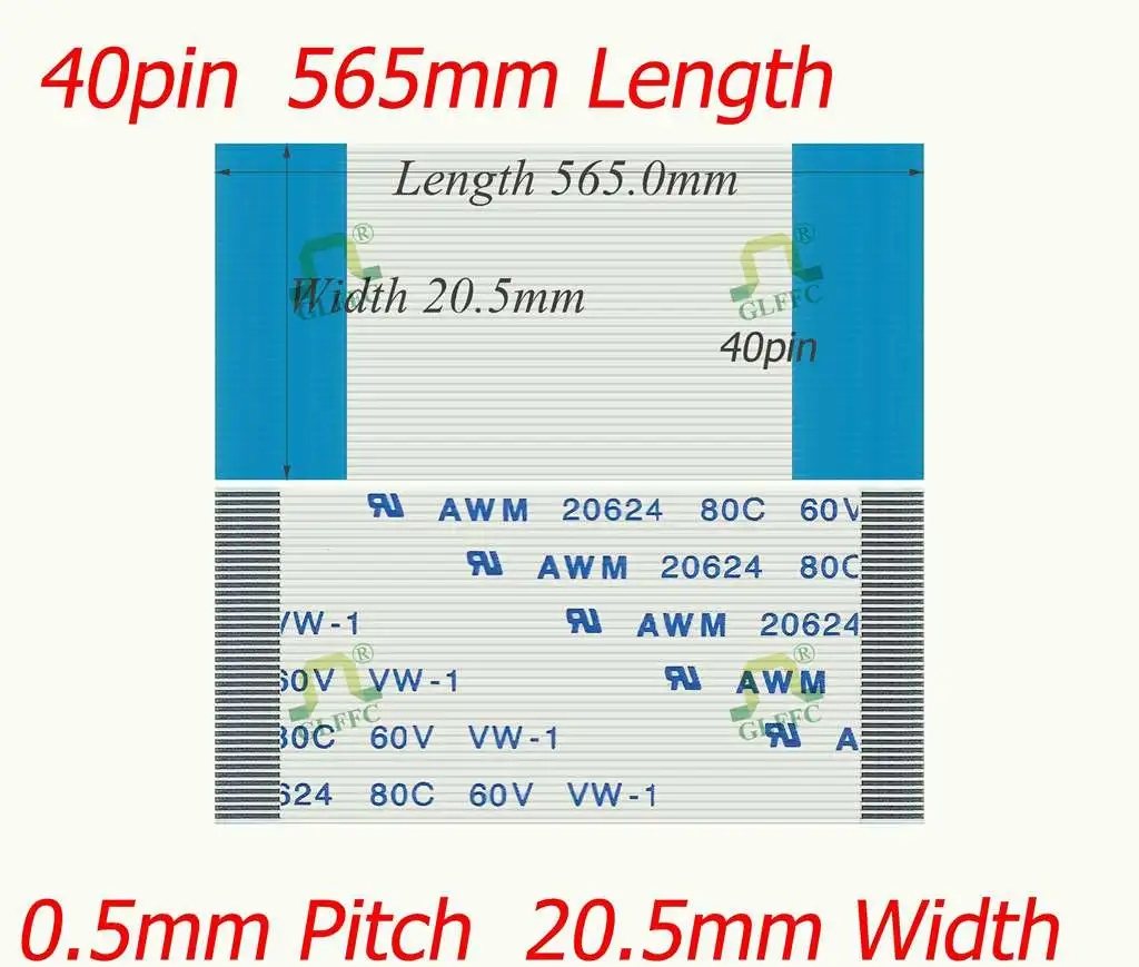 

40pin-565mm-GLFFC-0.5mm-A Type Flat Flex ribbon cable awm vw-1 ROHS customization is available