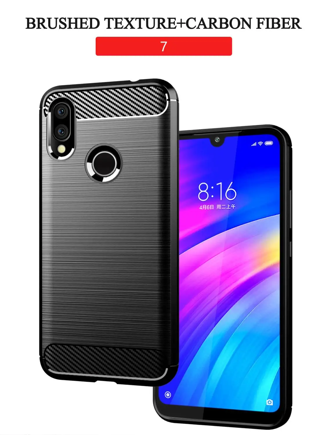 

For Xiaomi Redmi 4 X 5 5a 6 6A 7 phone Case，Shockproof Carbon Fiber Bumper Rugged TPU Silcone Protector Case for Redmi note4 5