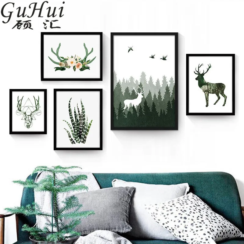 

Fantasy Forest Deer Silhouette Art Poster Nordic White Elk Canvas Painting Decoration Quadros De Parede Para Sala Oil Painting