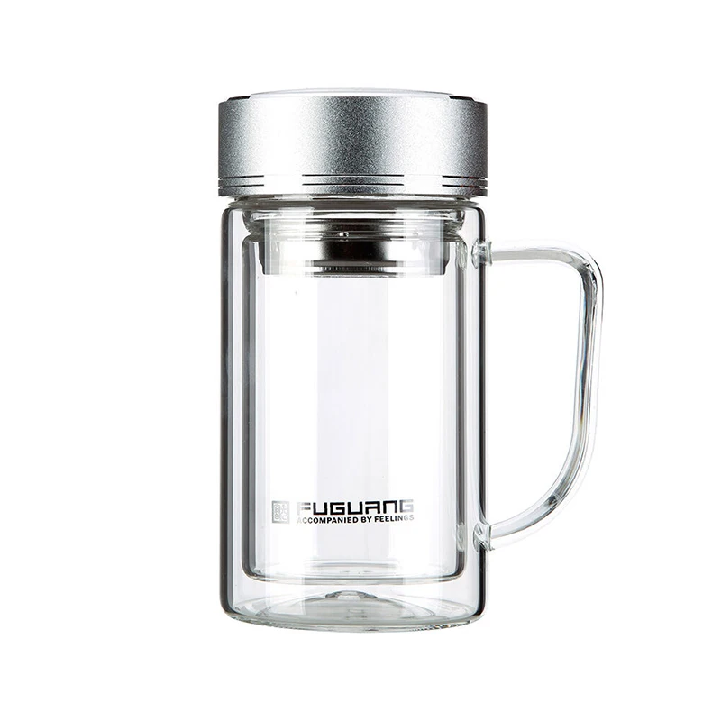 Clear Glass Jar With Handle Drink Water Bottle Tea Infuser Filter Coffee Tumbler Travel Mug