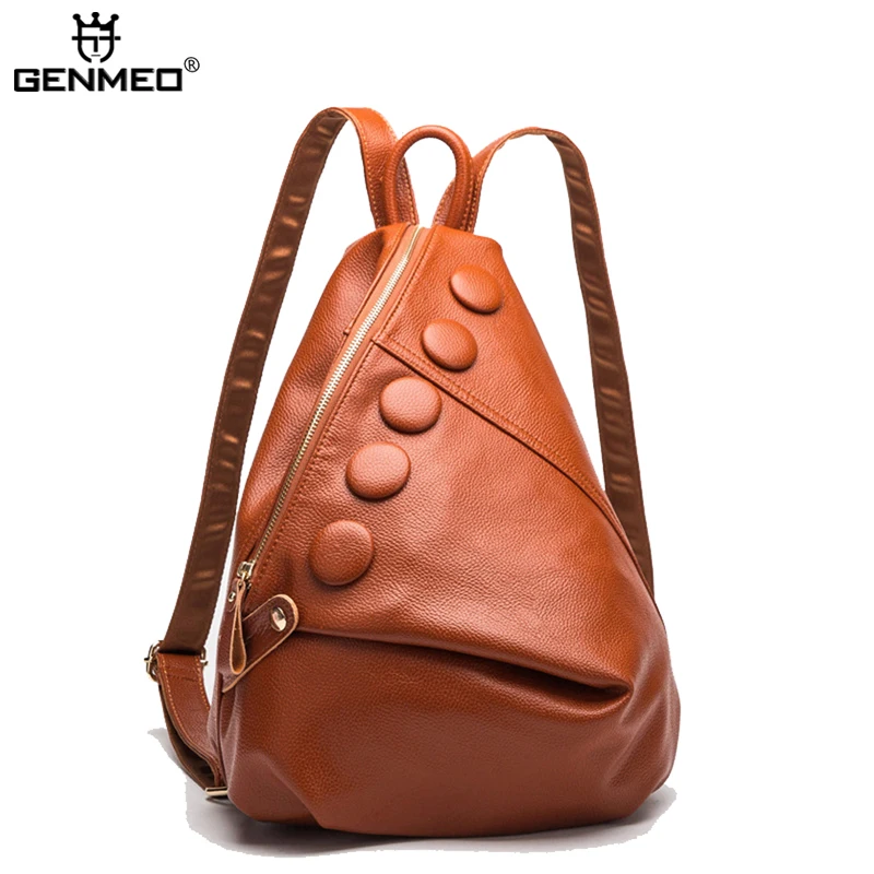 

New Arrival Button Cow Leather Fashion Backpacks Famous Brand Design Genuine Leather Ladies Backpack Double Shoulder Strap Bags