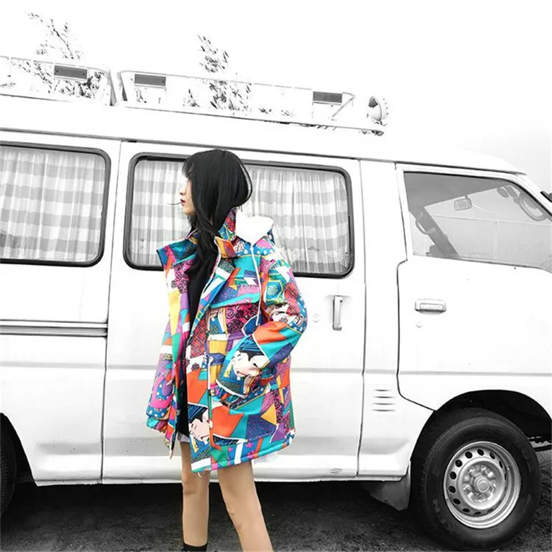 discount  New Color Block Patchwork Jacket Woman Hip Hop Removable Hooded Bomber Jacket Streetwear Long Geome