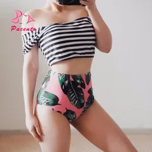 Women Bikini Sexy Striped Push Up Crop Top Print High Waist Bikini Brazilian Bottom Sexy Triangle Bikini Sets Swimwear Female body glove women s smoothies contempo high waist bikini bottom