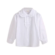 Spring Autumn Long Sleeve Cotton Shirt Tops Baby Girls White Lace Shirts clothes