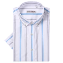 Для мужчин; короткий рукав Повседневное вертикальный платье в полоску рубашка Удобная хлопок Slim-fit Button вниз воротник легкий уход рубашки