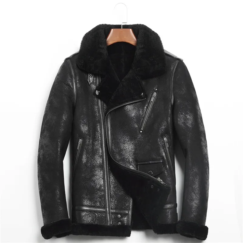 

Short Sheepskin Coat for Men b-3 Bomber Jacket Handsome Fashion Motorcycle Fur