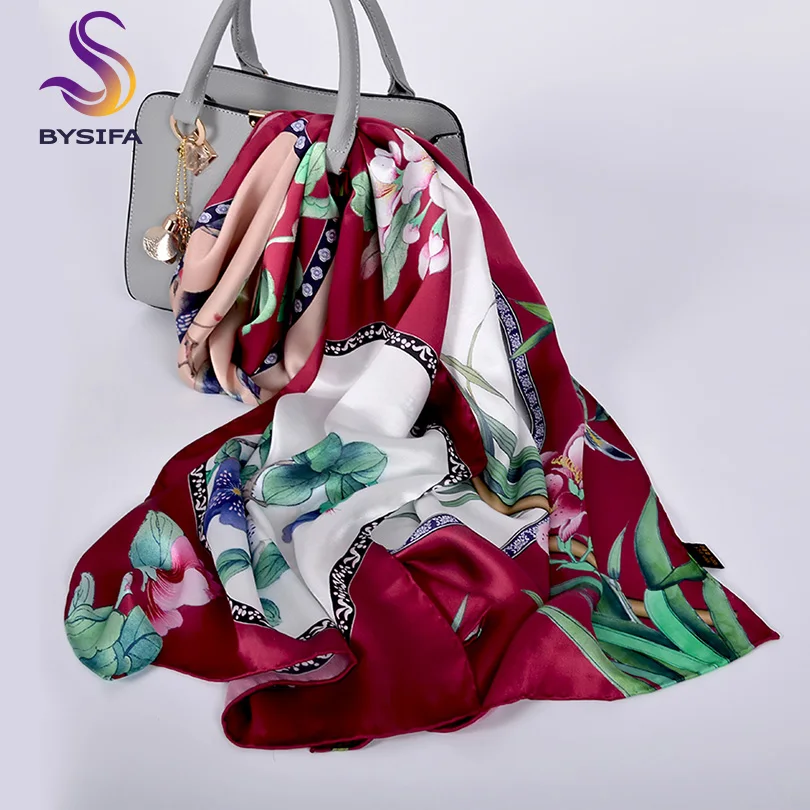 

[BYSIFA] Fashion Brand Silk Scarf New Chinese Style Long Scarves Wraps Top Grade Silkworm Cocoon Silk Neck Scarf Cape Foulard