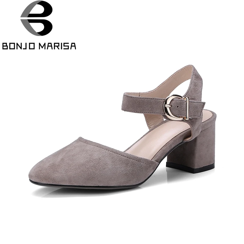 

BONJNOMARISA 2018 Brand Kid Suede Buckle Strap Women Summer Shoes Woman Shoes Footwear Chunky High Heels Sandals 4 Colors