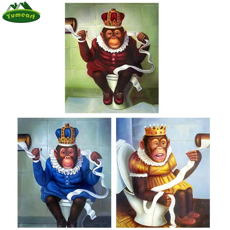 YUMEART 5D DIY Diamond Embroidery Toilet Monkey Painting Lovely Cross Stitch Square Arts Wall Decoration | Дом и сад