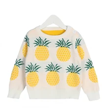 Новинка года для маленьких мальчиков Свитера для девочек 0-5yrs круглым вырезом ананас свитера милый рисунок вязаный пуловер для малышей Детская Костюмы