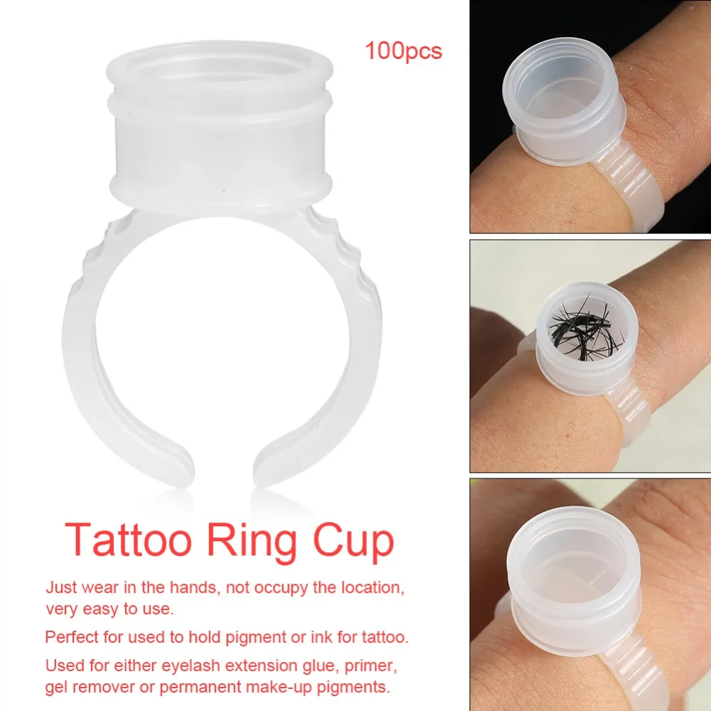 100pcs M Disposable Tattoo Ink Rings Clear Eyebrow Lip Tattoo Pigment