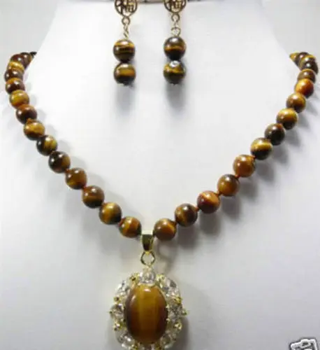 

shippingBeautiful Tiger's eye stone beads necklace pendant Earring
