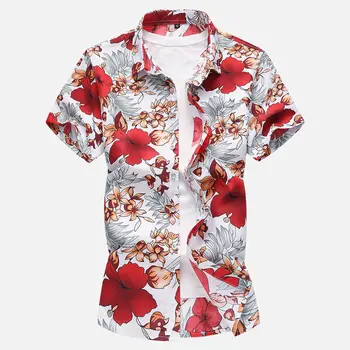 

Hawaiian Shirt Floral Print Beach Men Shirts Red Short Sleeve Plue Size 7XL 2019 Summer Men's Streetwear Casual Blouse Clothes